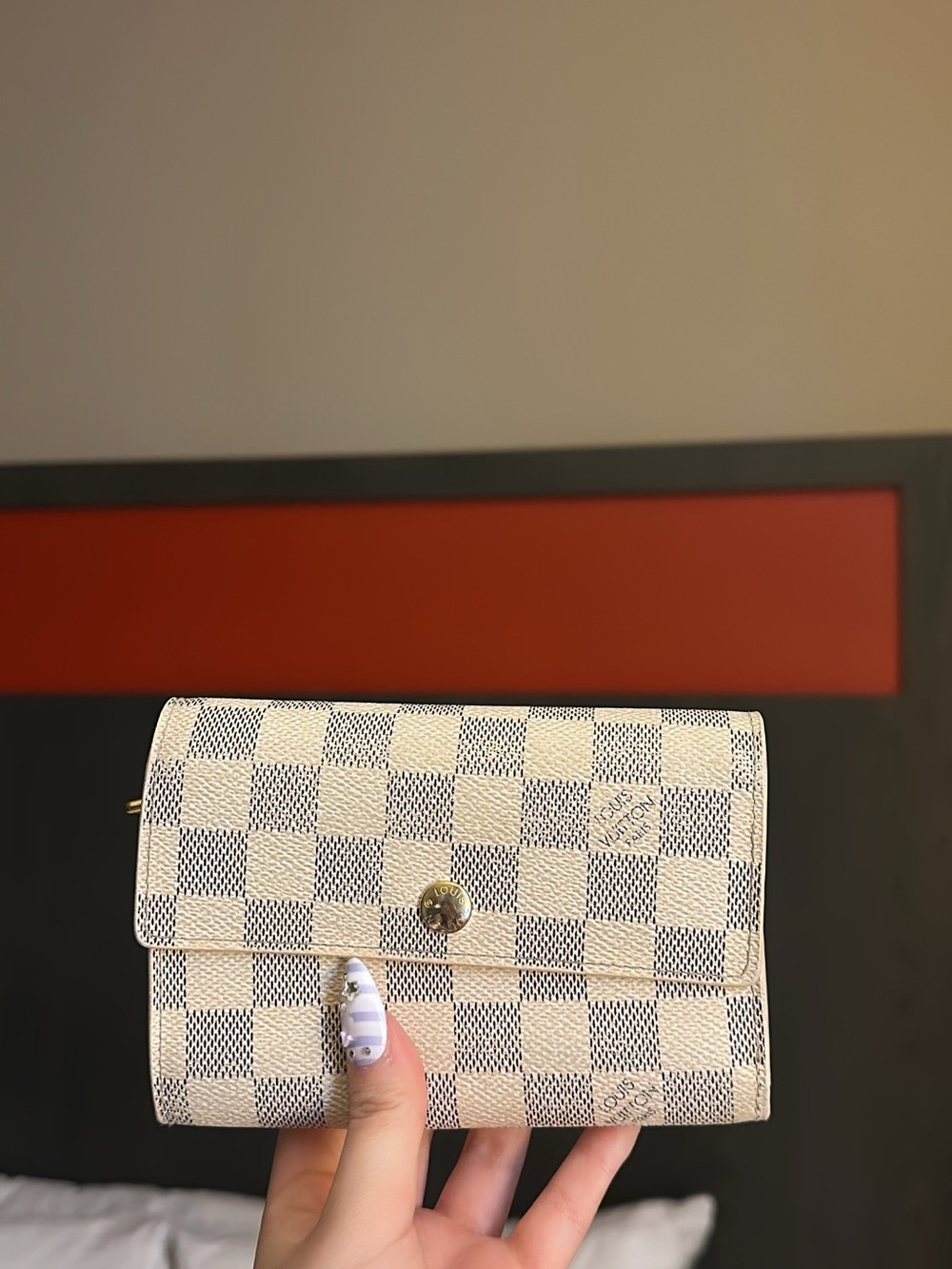 Louis Vuitton Cream and Light Gray Damier Compact Wallet with Gold Snap